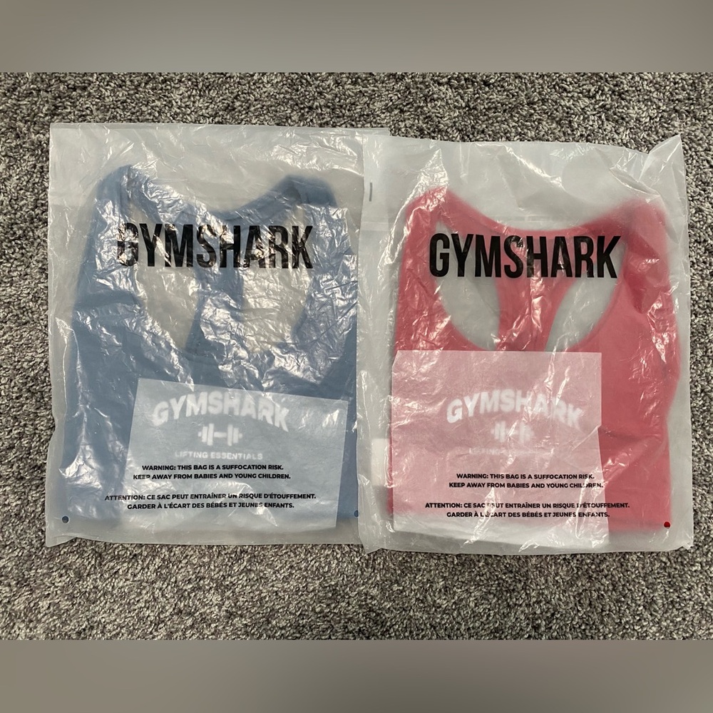Lot Of 2 Gymshark Team GS Bralette’s In Red & Faded Blue NEW Size Large